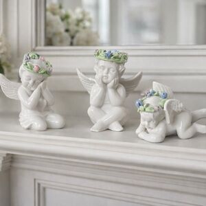Porcelain Angel Figurines with Floral Crowns